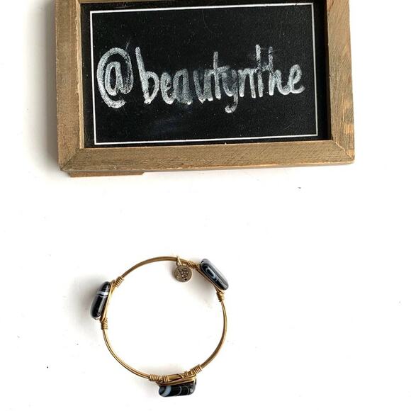 Bourbon & bowties black stone wire bangle - Picture 2 of 6